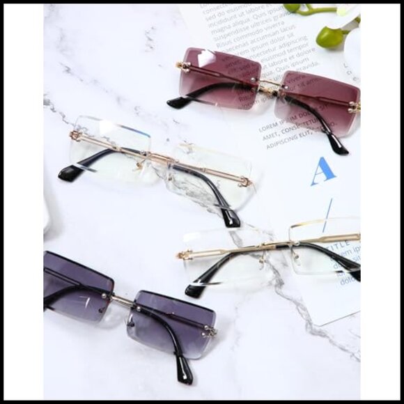 Rimless Rectangle Sunglasses Retro Vintage Frameless Square Glasses UV main image 4